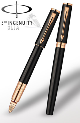 Parker 5TH INGENUITY Black Rubber Pink Gold Trim - Slim 