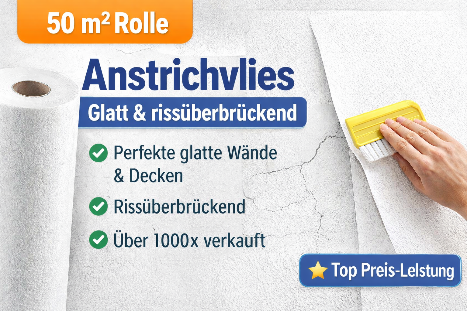 Anstrichvlies 50m² (100cm x 50m) 40g/m² - Profi Malervlies weiß
